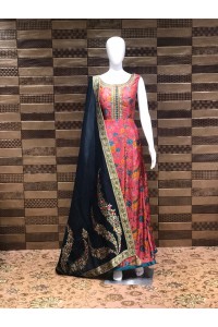 Casual Long Dress in floral design with contrast Dupatta